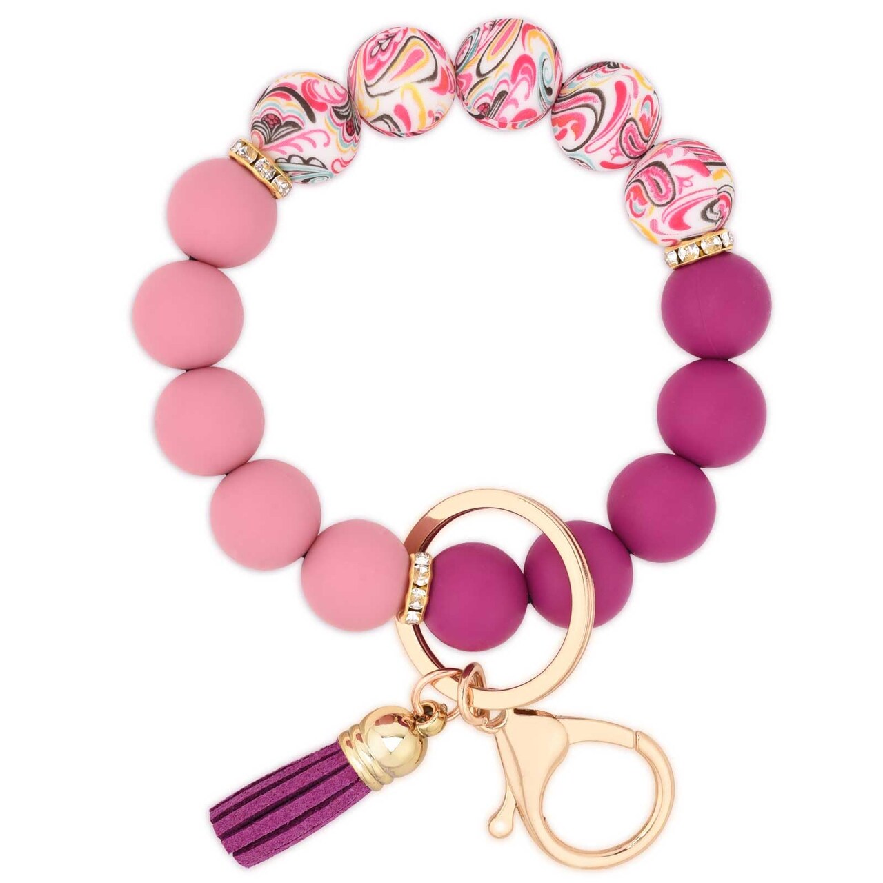 Silicone Beaded Keychain Wristlet Key Ring Bracelet Cute Plum Car Key Chain Holder for Women Girls
